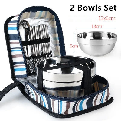 2 Bowls Set Комплект переносной Посуды Из Нержавеющей Стали, Миски, ложка, складные палочки для еды, Столовый Набор для кухни, инструменты, посуда для путешествий, пикника - Color: 2 Bowls Set