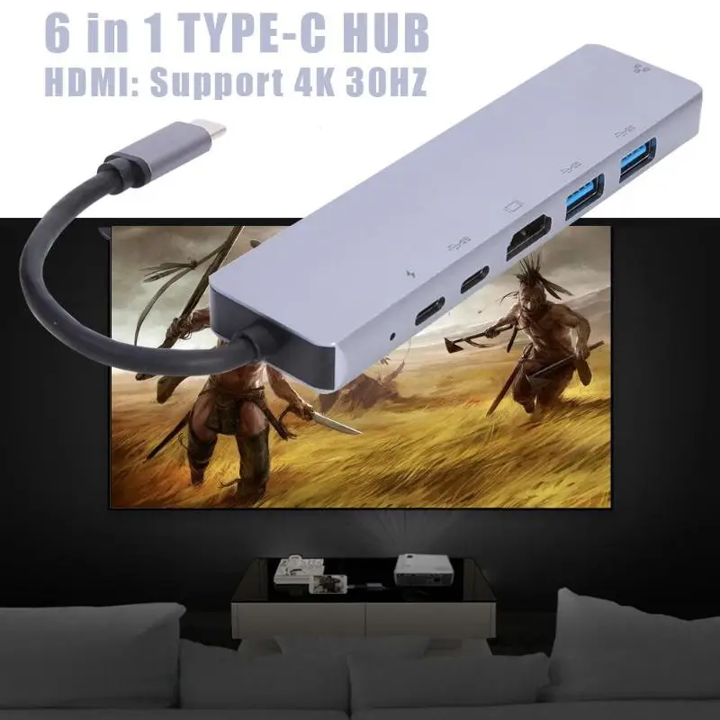 6 в 1 USB C концентратор 2 USB HDMI 4 K/2 type-C/RJ45 адаптер для MacBook Pro Gigabit LAN док-станция Usb разветвитель
