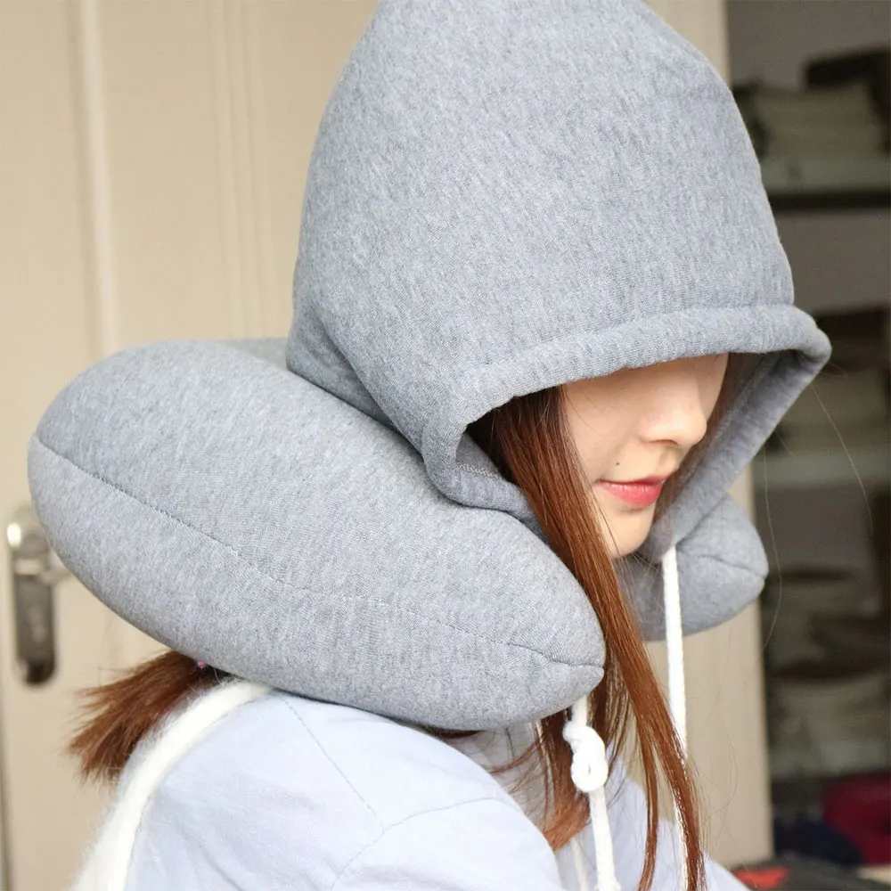 U-Shaped Car Neck Hoodie Pillow Travel Neck Support Headrest Cushion Soft Cushion Hoodie Pillow Car Flight U Shaped Pillow
