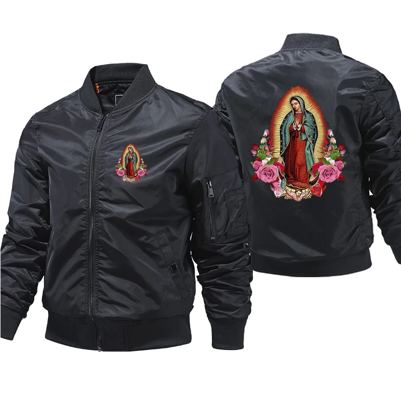 

Virgin Mary Of Guadalupe Mens Bomber Jacket Autumn winter Male Baseball Thin Jackets Casual Coat Top woMen's windbreaker Jacket