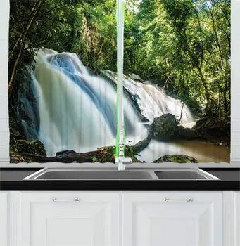 

Multicolor Exotic Blue Kitchen Curtains Picturesque Agua Azul Waterfalls Chiapas Mexico Streaming Water Effect for Kitchen Cafe