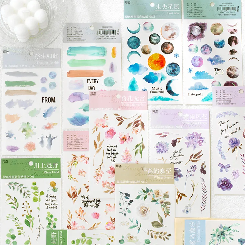 DIY Rub On Transfer Stickers Aesthetic Scrapbooking Material Plant Flower Planet Journal Album Diary Canvas Decoration 2Pcs/Set decorative stickers,diy scrapbooking accessories
