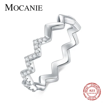

Mocanie Authentic 925 Sterling Silver Luminous Zircon Geometric Wave Line Finger Ring for Women Stackable Ring Fine Jewelry Gift