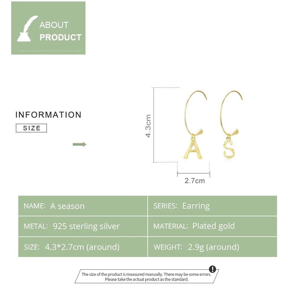 Алфавитные серьги BISAER,, 925 пробы, Серебряные буквы A& M& S, женские серьги-гвоздики, женские серьги, корейские ювелирные изделия ECE703