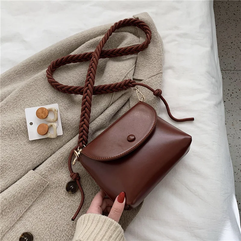 

2020 New Style Bag WOMEN'S Bag Fashion Weaving Strap Crossbody Bag Western Style Versatile INS Textured Square Sling Bag