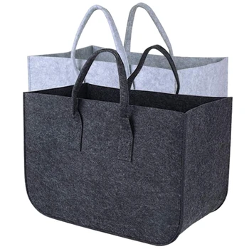 

2 Rectangular Wood Bag Felt Wooden Bags, Felt Shopping Bag, Portable Felt Storage Basket with Handle Felt Bag Storage Basket (Da