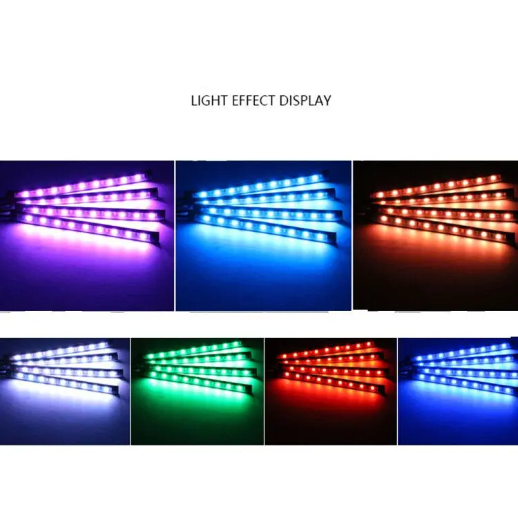 Автомобиля 12V led RGB приложение ног лампы Авто неоновый светильник лампы Голосовое управление лампа для контроля уровня громкости телефона управление 9-smd 5050 9X4 окружающей среды лампы