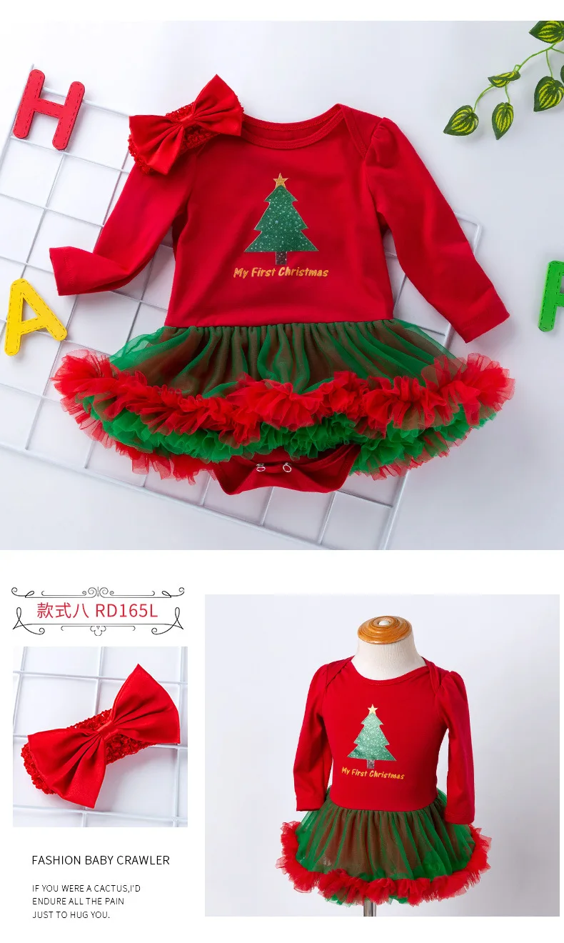 Рождественское детское Хлопковое платье-комбинезон с длинными рукавами для новорожденных девочек на первый день рождения vestidos infantil; рождественские платья