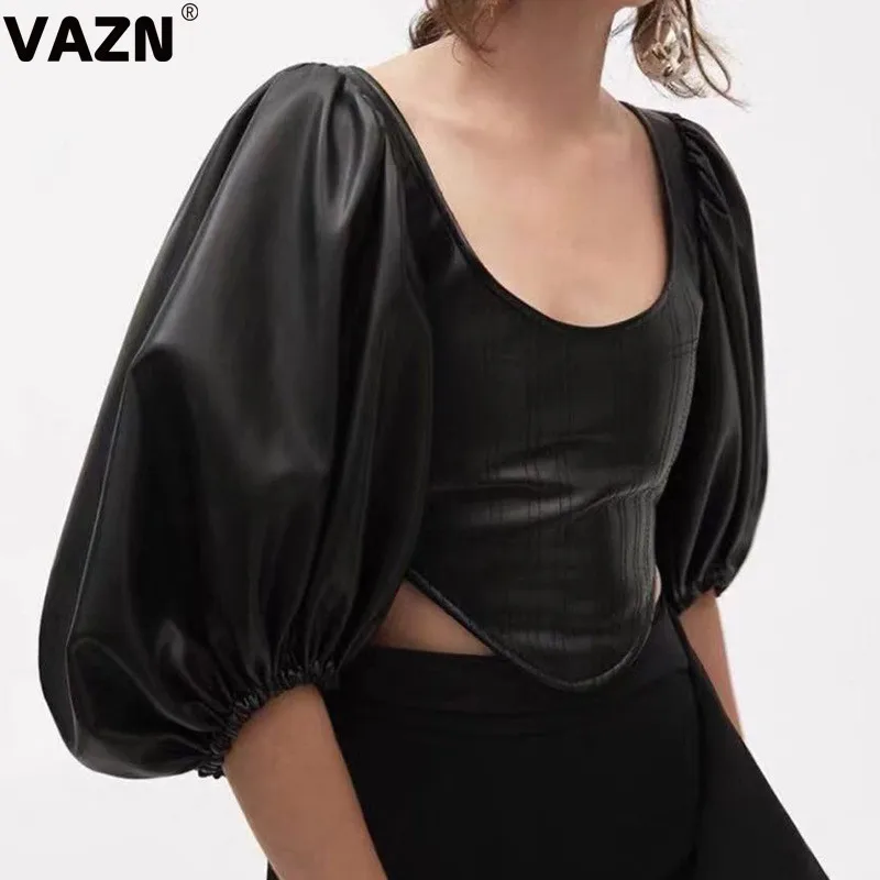 VAZN, Необычные кожаные футболки, для снижения возраста, Неопрятные, без энергии, сексуальные, классические, черные, половина рукава, дикие Джокер, женские тонкие короткие футболки