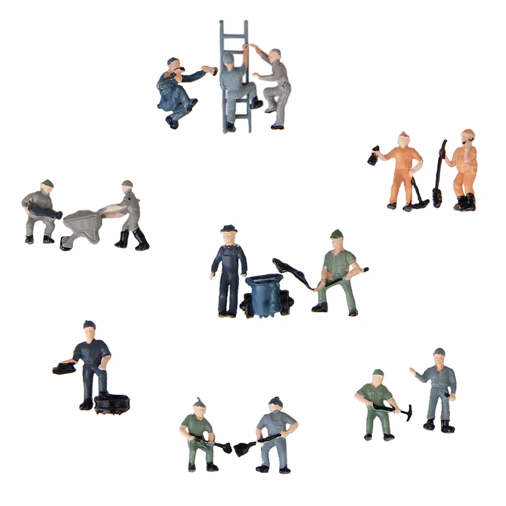 Set of 25 Railway Worker Painted Figures with Tools 1:87 Crew Scenery Micro Landscape Park Miniature