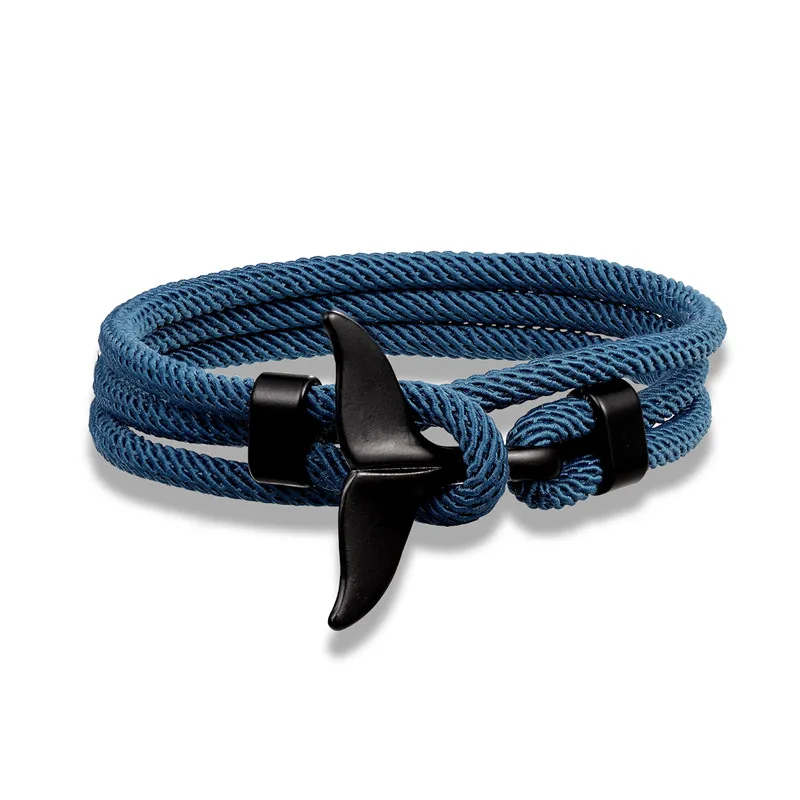 Hole blue MKENDN модные браслеты с якорем в виде хвоста Кита для мужчин, многослойный амулет, веревка, браслет на цепочке для мужчин и женщин, в морском стиле, обертывание металлическим спортивным крючком - Окраска металла: Hole blue