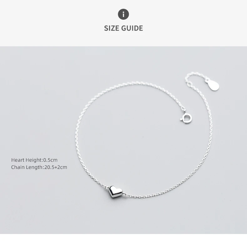 Colusiwei Simple Design Heart Silver Anklet for Women 925 Sterling Silver Bracelet for Ankle and Leg Fashion Foot Jewelry Gift