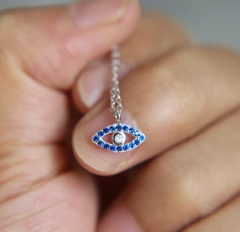 

2019 New Real Collier Collares Maxi Necklace 100% 925 Silver Girl Gift Cubic Zirconia Tiny Evil Eye Dainty Charm Necklace For