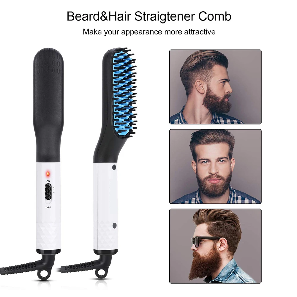 2021 New Men Beard Straightener Electric Hair Comb Flat Iron Heating Smoothing Straightening Brush | Красота и здоровье