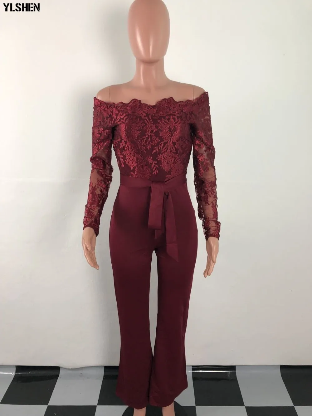 Women Jumpsuit Sexy Lace Ladies Jumpsuits Party Casual Wide Leg Overalls Off Shoulder Long Sleeve Romper Skinny Rompers Trousers 33