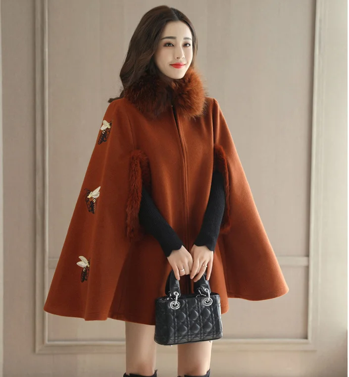 caramel colour Женские зимние пальто вышивка пчела британское пальто плащ модное шерстяное пальто женское F556 - Цвет: caramel colour