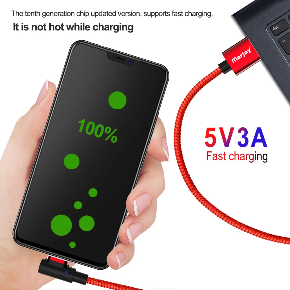 Magnetic USB Charging Cable Elbow 3.0A Fast Charge Cable For iPhone X XR Micro USB Type C Huawei Xiaomi Samsung Phone 8