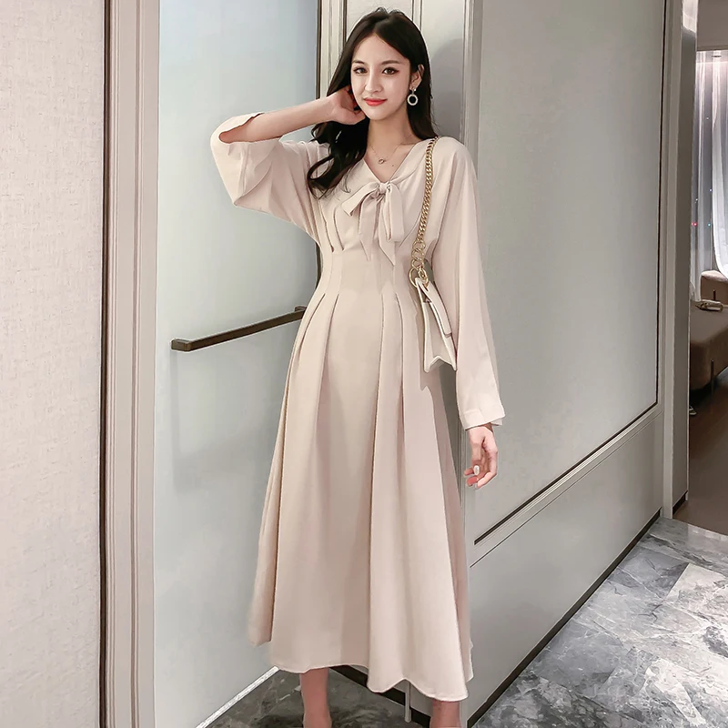 

New Plus size Autumn Spring Dress Girls Party Female Vintage Dress bow Long Sleeve Women Dresses Long Shirt Boho Robe Vestido