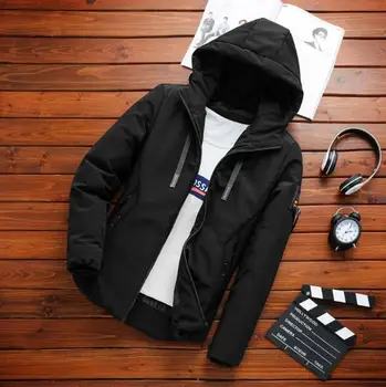 

Men's Thick Warm Cotton Coat 2019 New Winter Down Cotton Jacket Slim Fashion Thick Hooded Cotton Padded Clothes