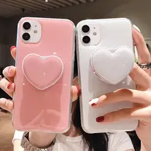 

Candy Color Stand Holder Phone Case For iPhone 12 11 12Pro Max XR XS Max X 6S 7 8 Plus 11Pro SE 2 Glitter Love Heart Back Cover