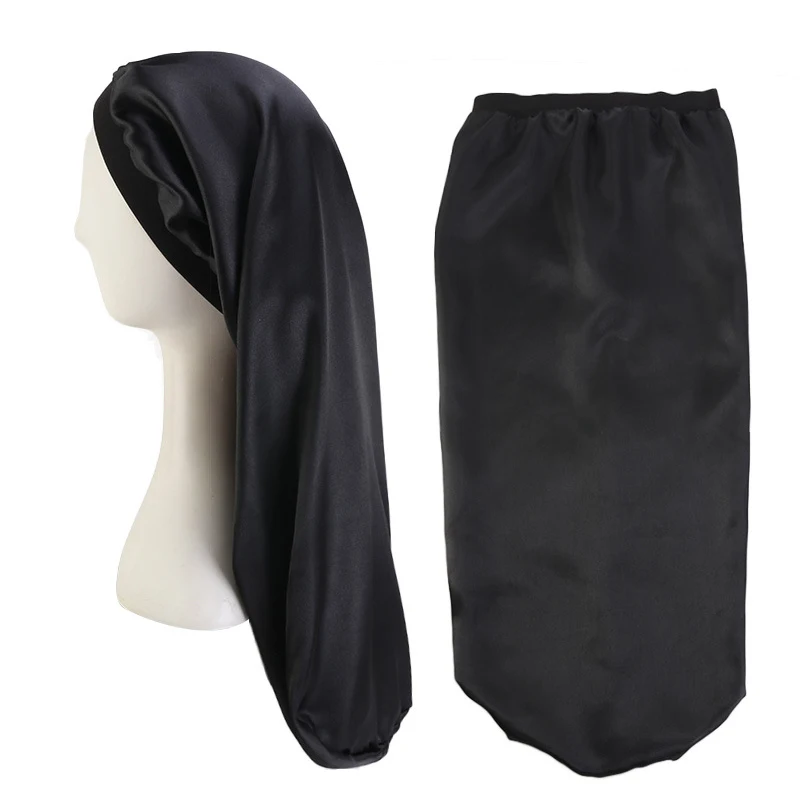 Black Эластичная широкая кромка, длинные волосы, коса, шапка для волос, шапочки для сна, ночная шапочка, уход за волосами, шапочка для женщин, мужчин, унисекс, шапка, капот - Цвет: Black