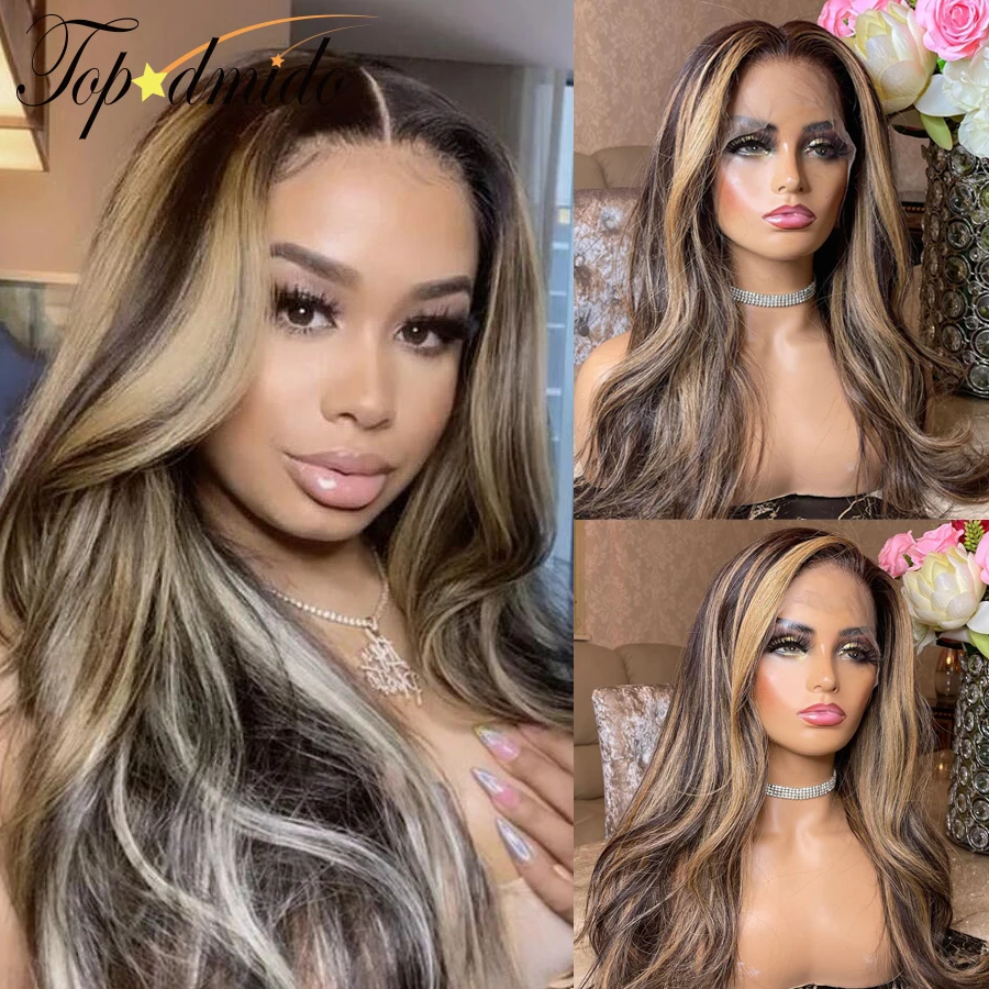 Topodmido  Blonde Highlight Color 4x4 Closure Wigs Body Wave Brazilian Hair 13x4 HD Transparent Lace Wigs for Women Glueless Wig