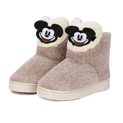 Disney/Детские теплые толстые хлопковые ботинки с рисунком Минни и Микки на мягкой подошве для маленьких мальчиков и девочек зимние ботинки для начинающих детей - Цвет: D