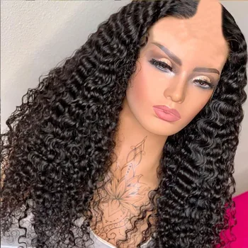 

1*4 U Part Wig Human Hair Kinky Jerry Curly Wigs 180 Density Glueless Pre Plucked Brazilian Remy U Part Wigs Natural Color