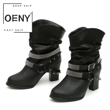 

Size 11 Boots Women Shoes Mid Calf Boots for Women Fashion Pearl Rhinestones Footwear Non-slip Ladies Booties Botas De Mujer