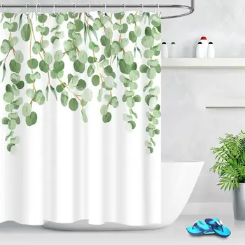

Green Plant Leaf Print Shower Curtains Home Decor Curtain for Bathroom High Quality Waterproof Polyester Fabric Bath Curtain Set