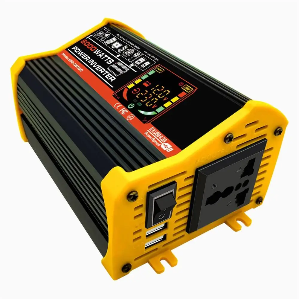 Автомобильный преобразователь напряжения с двойным USB дисплеем 6000 Вт 12 В 220 В/110