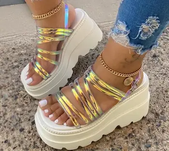 

2020 summer new thin belt combination muffin thick bottom open toe comfortable plus size cool shoes women