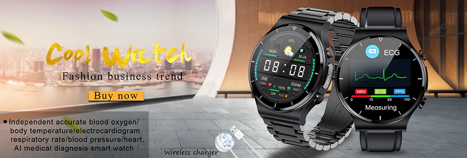 ECG PPG Smart Watch Men Body Temperature Wireless Charger Smartwatch Blood Pressure Oxygen Sport Fitness Tracker for Android Ios