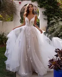 Vivian's Bridal Boho Цветочные Кружева аппликации свадебное платье-футляр 2019 элегантный слой рябь глубокий v-образный вырез без бретелек свадебное