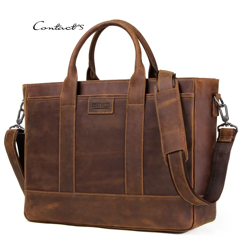 CONTACT'S Crazy Lederen Schoudertas voor Mannen 15 Inch Laptop Messenger Bag Luxe Mannelijke Crossbody Reizen Business Handtas Bolsos CONTACT'S Crazy Lederen Schoudertas voor Mannen 15 Inch Laptop Messenger Bag Luxe Mannelijke Crossbody Reizen Business Handtas Bolsos