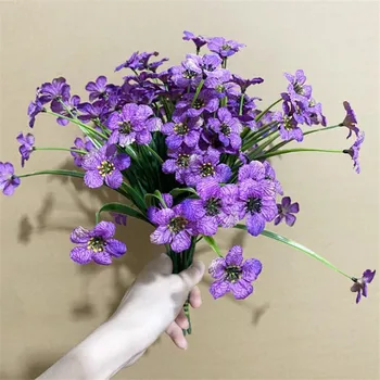 

8pcs Artificial Violet Flower with Plastic Green Flower Fake Orchid for Wedding Ceremony Table Centerpieces