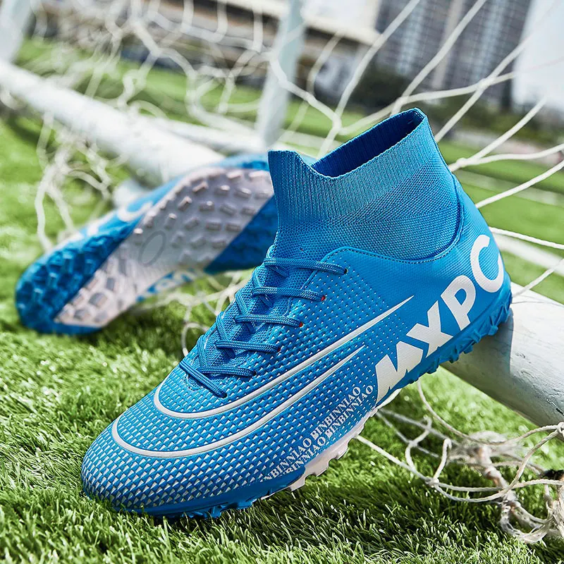 MWY мужские сникерсы высокие футбольные бутсы обувь для футзала мужские бутсы Детская футбольная обувь кроссовки тренировочная обувь Voetbalschoenen - Цвет: Blue