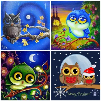 

HUACAN Full Square/Round Diamond Embroidery Owl Diamond Art Painting Animal Handmade Mosaic Home Decor Gift