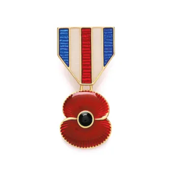 

Red Enamel Medal Type Poppy Brooch Pins Remembrance Badge