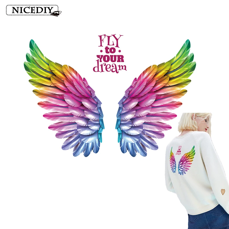 

Nicediy Colorful wings Heat Transfer Vinyl Sticker Iron On Transfers For Clothes Thermal Transfers Press garment accessories DIY