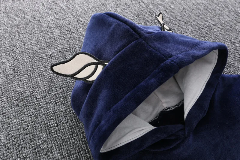 Весенние комплекты одежды для маленьких мальчиков и девочек Детские теплые бархатные хлопковые плюшевые Топы с капюшоном и рисунком дораэмона+ штаны, спортивные костюмы, детская одежда