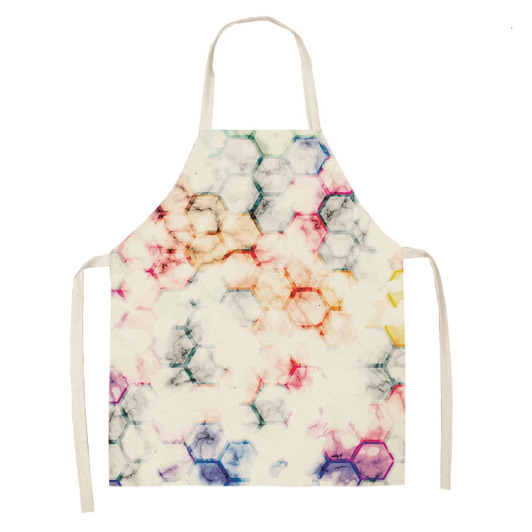 1PC Cotton Kitchen Aprons Linen Printed Sleeveless Pinafore Brief Geometric Women Home Cooking Baking Waist Bib 53*65cm WQL0150 - Цвет: WQL0150-30