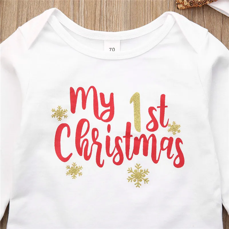 Хлопковый комбинезон с надписью «My first Christmas» для маленьких мальчиков и девочек+ штаны+ повязка на голову, Рождественская одежда, комплект из 3 предметов