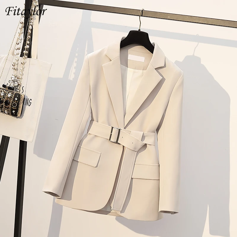 Fitaylor Spring Autumn New Office Ladies Blazer Jacket Women One Button Solid Color Suit Coat Elegant Fashion Outwear with Belt