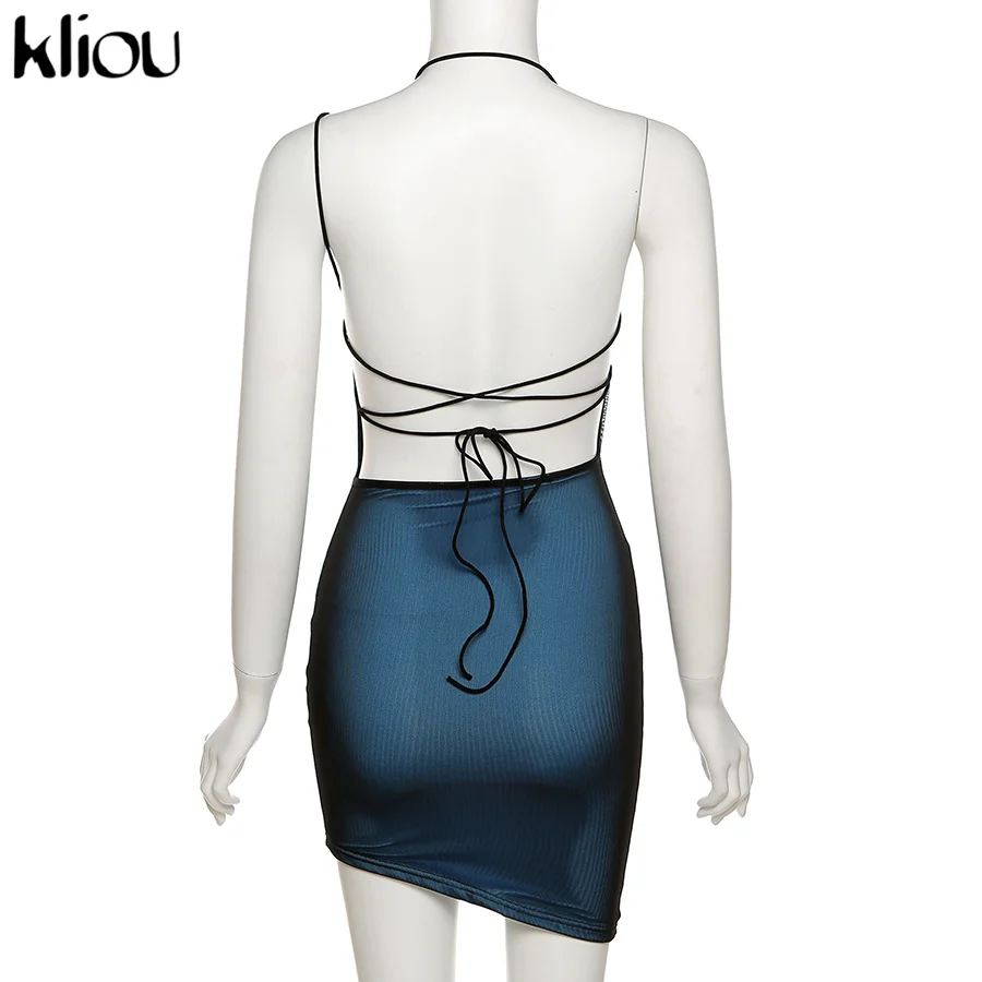 Kliou Mesh Halter Tie Up Baddie Dresses For Women 2021 Summer Casual Street Style Sexy Backless Sleeveless Mini Dress Female Hot business casual women