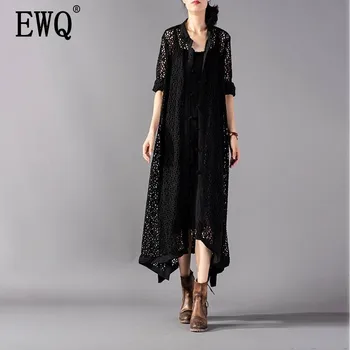 

[EWQ] 2020 Spring Summer New Fashion Stand Collar Long Sleeve Hollow Out Patchwork Single Breasted Windbreaker Women AE92002