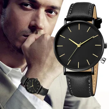 

Ultra-thin Men's Watch Top Brand Quality Leather Men Wrist Watches Formal Black Watchband Man Quartz Clock Drop Shipping A3283