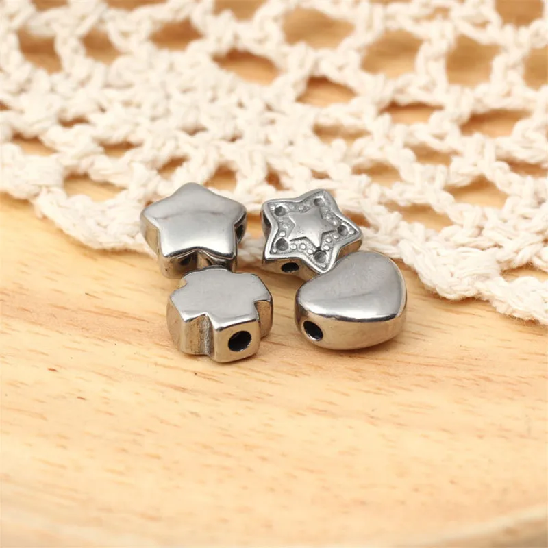 

10PCS/lot Wholesale Stainless Steel Heart Star Cross Beads For Jewelry DIY Making Handmade Beads Accessories