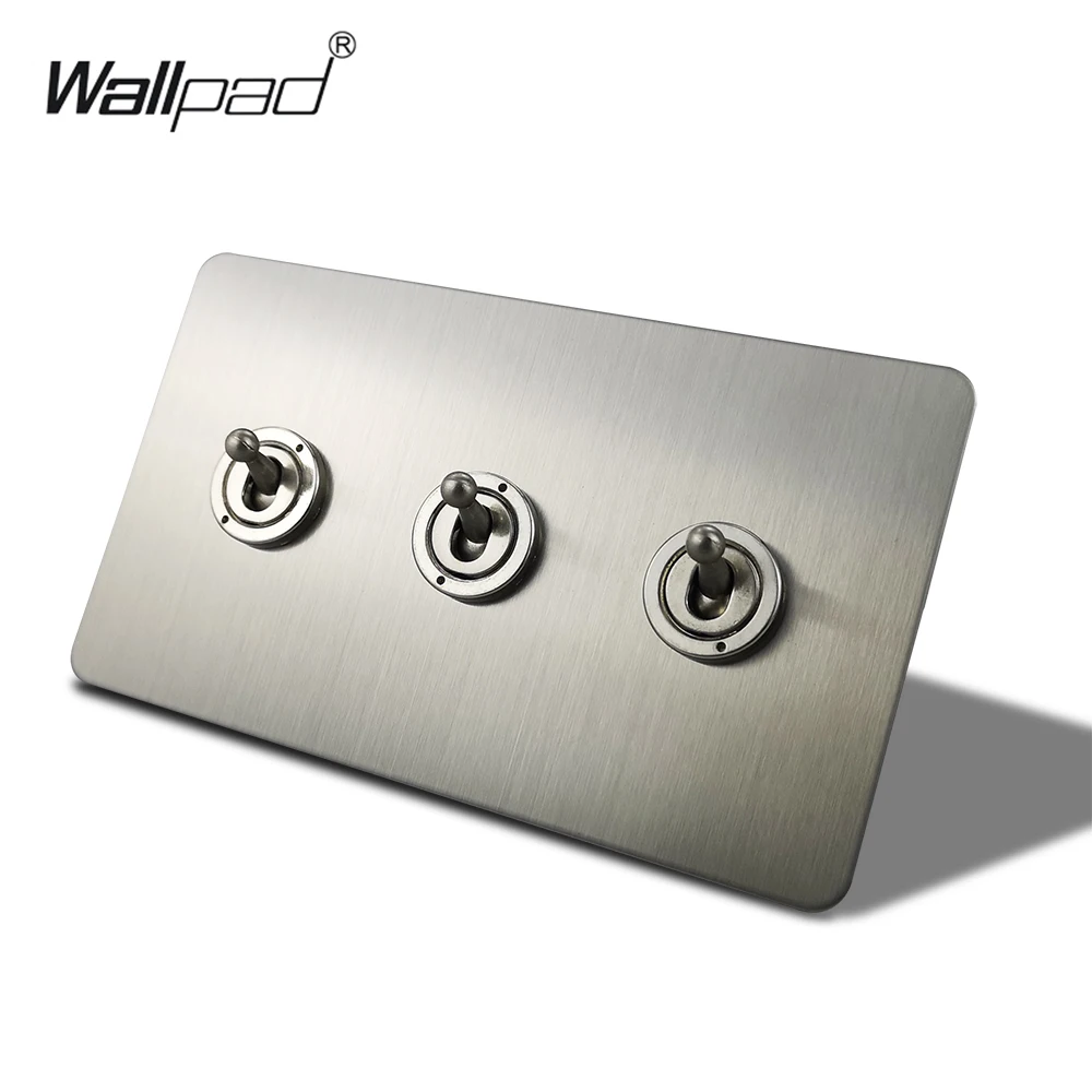 

Wallpad Silver 3 Gang Toggle Switch Electric Light Switch Satin Chrome Brushed Stainless Steel Double Panel