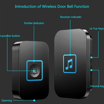 

Doorbell Waterproof Transmitter Receiver Wireless Security Adjustable Volume Home 60 Chimes Office Smart Music LED Indicator